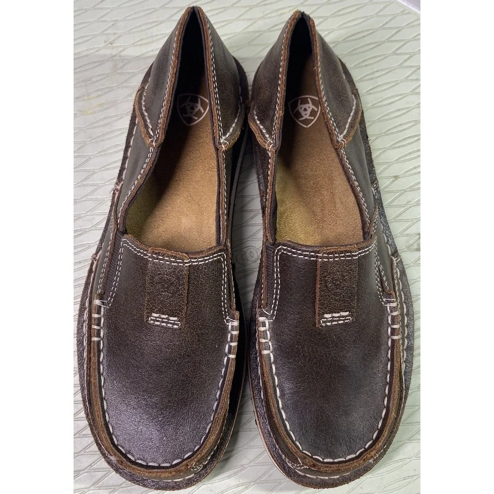 Ariat Men's Cruiser Brown Leather Slip-On Loafers Boat Shoes Size 7B NWOB